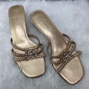 Y2K Brighton Kitten Heels - Gold Braided Metallic Leather - Size 7.5